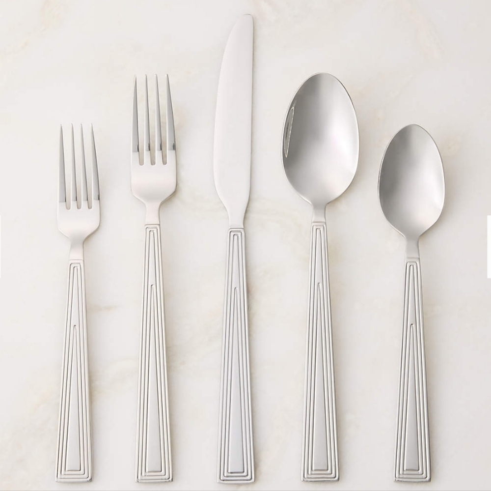 CB2 Furrow 20-Piece Polished Silver Flatware Set by Lenny Kravitz Design